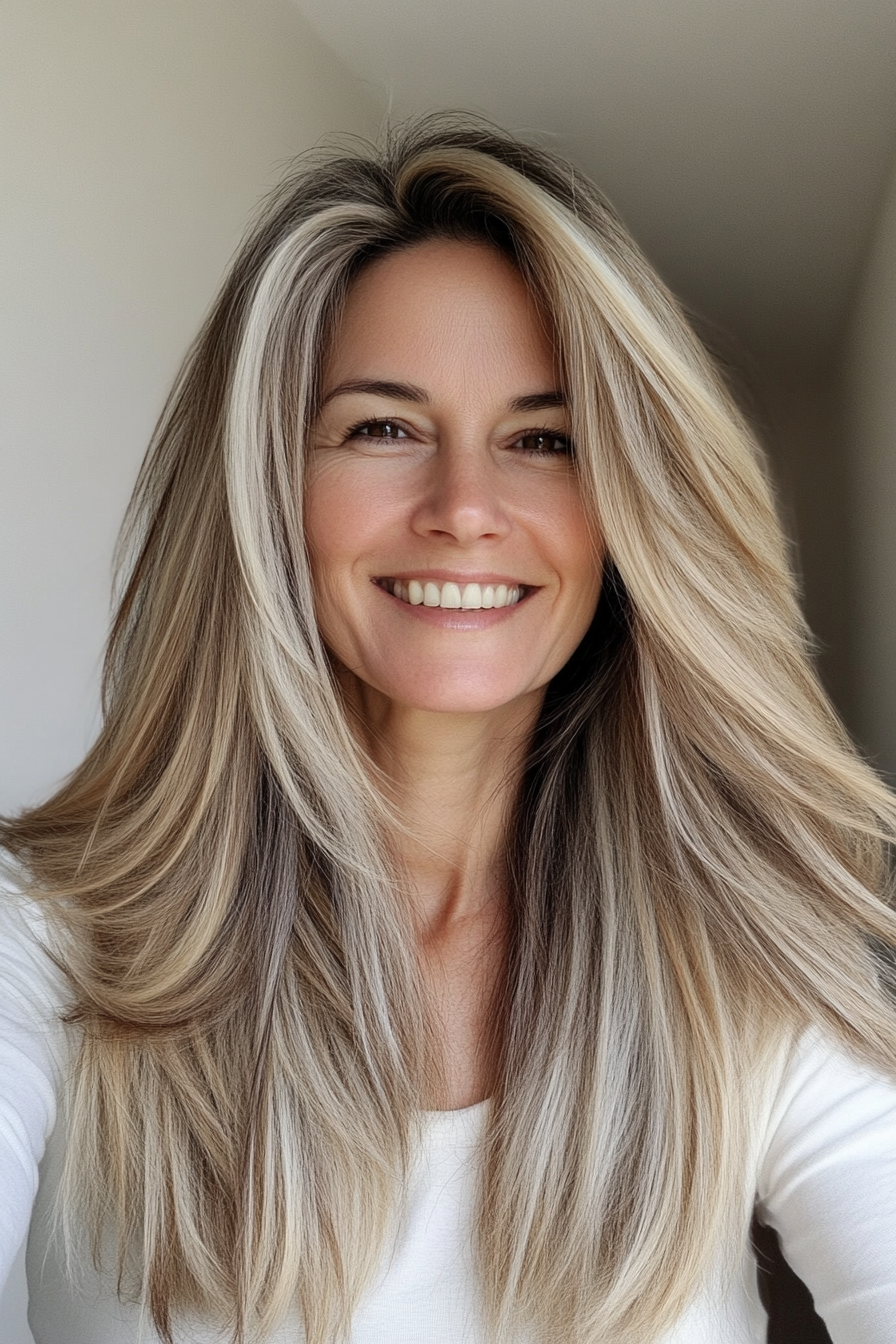 18. Rooted Blonde Layers (Long Hairstyles For Women Over 50 With Thin Hair) - Long Hairstyles For Women Over 50 With Thin Hair
