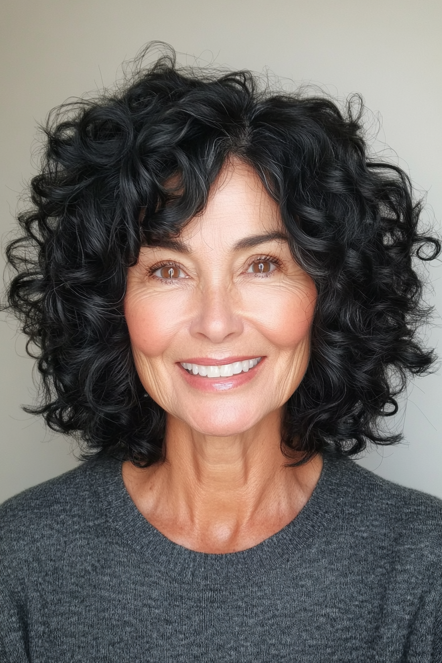 4. Curly Shag in Natural Black (Short Messy Haircuts For Women Over 60) - Short Messy Haircuts For Women Over 60