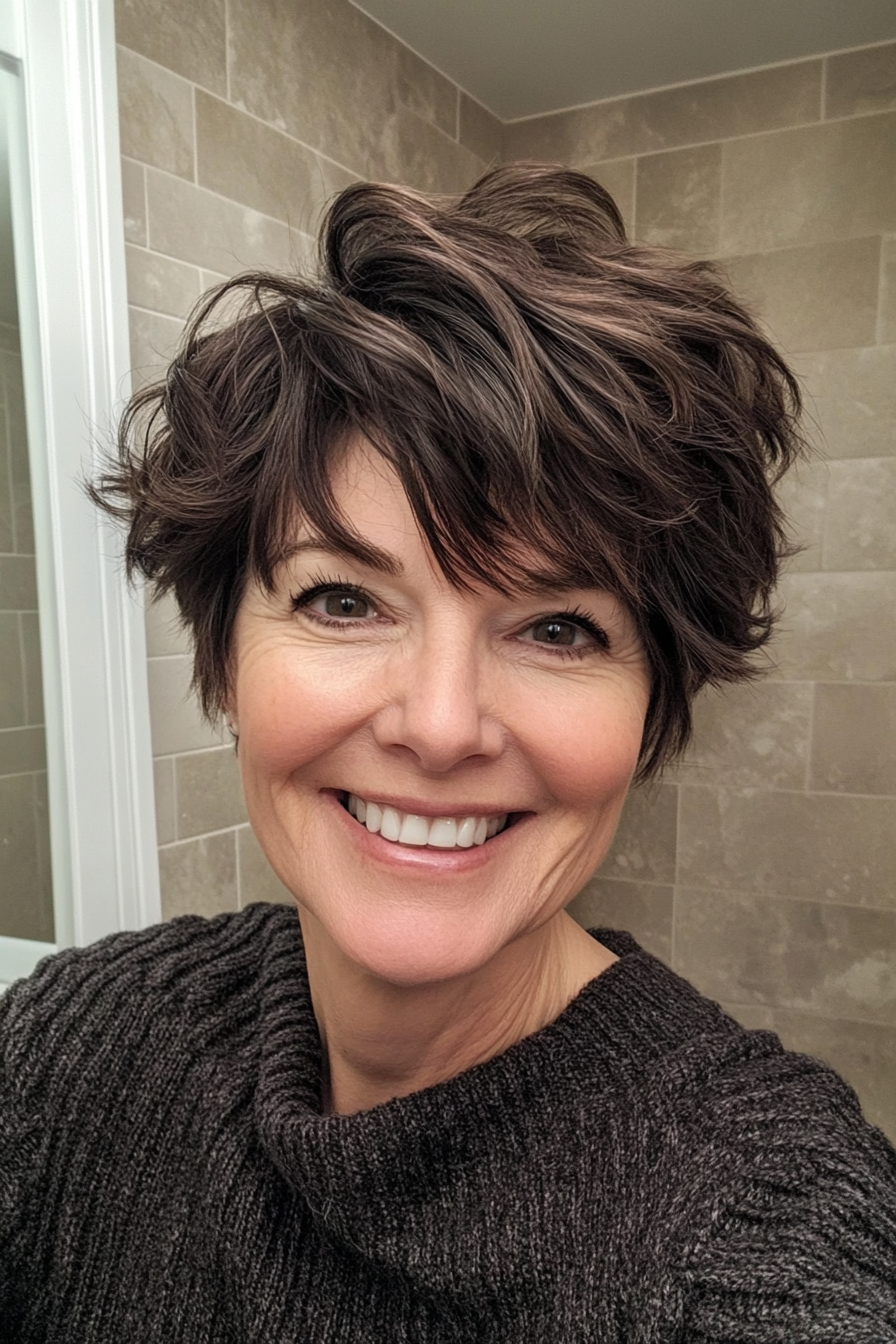 6. Messy Tapered Cut in Dark Brown (Short Messy Haircuts For Women Over 60) - Short Messy Haircuts For Women Over 60