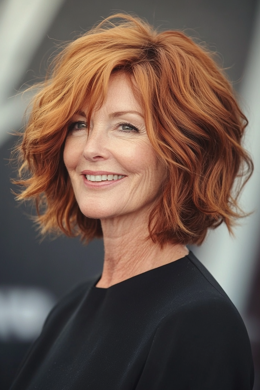8. Wavy French Bob in Medium Auburn (Short Messy Haircuts For Women Over 60) - Short Messy Haircuts For Women Over 60