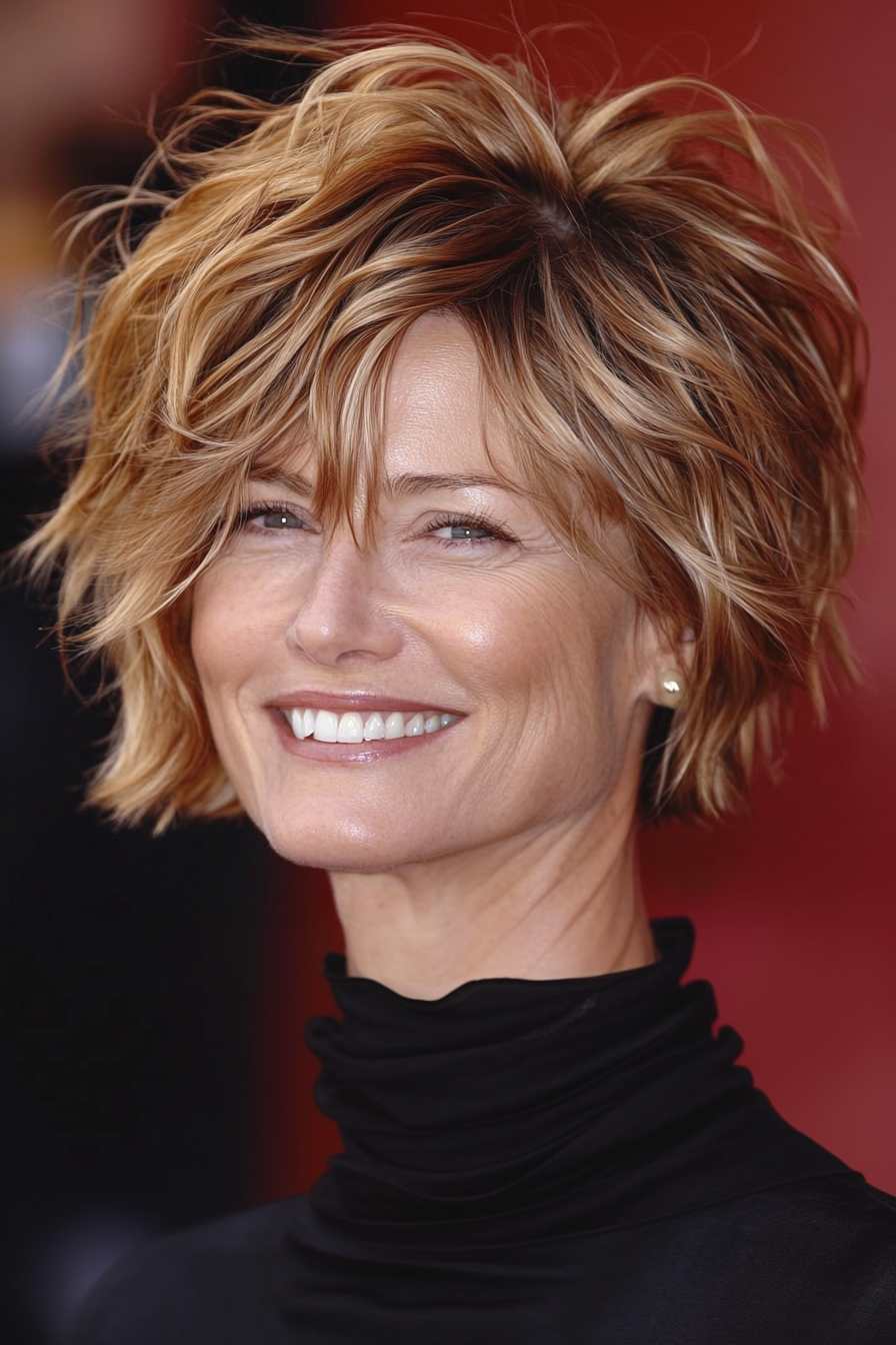 12. Wispy Layers with Strawberry Blonde (Short Messy Haircuts For Women Over 60) - Short Messy Haircuts For Women Over 60