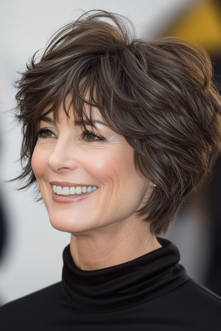 13. Modern Shag Cut in Dark Ash Brown (Short Messy Haircuts For Women Over 60) - Short Messy Haircuts For Women Over 60