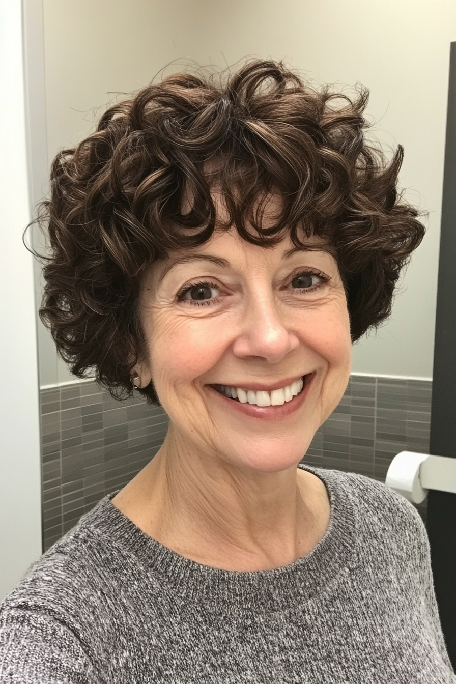 14. Cropped Curls in Deep Brown (Short Messy Haircuts For Women Over 60) - Short Messy Haircuts For Women Over 60