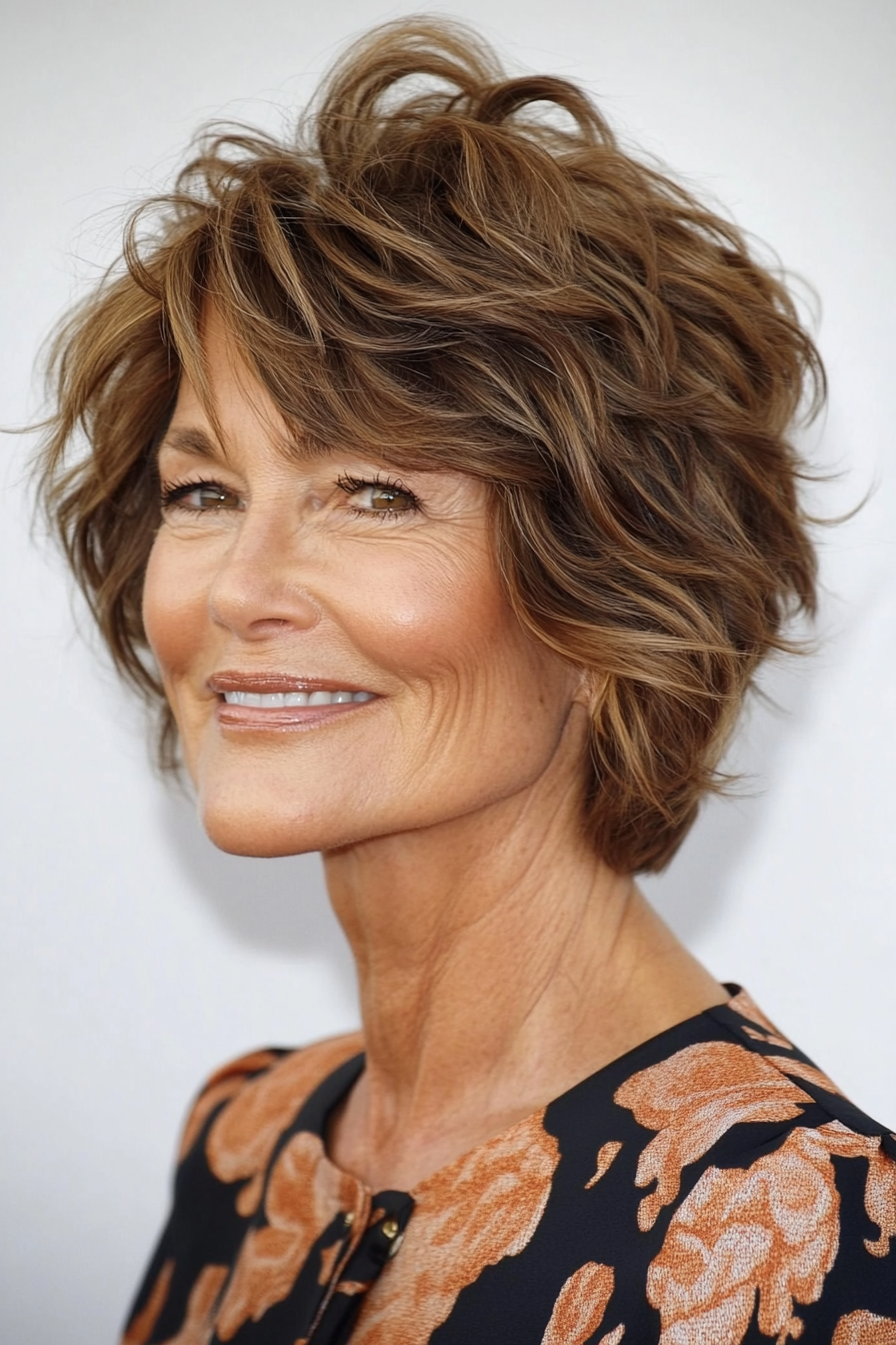 17. Volumized Crop with Caramel Brown (Short Messy Haircuts For Women Over 60) - Short Messy Haircuts For Women Over 60