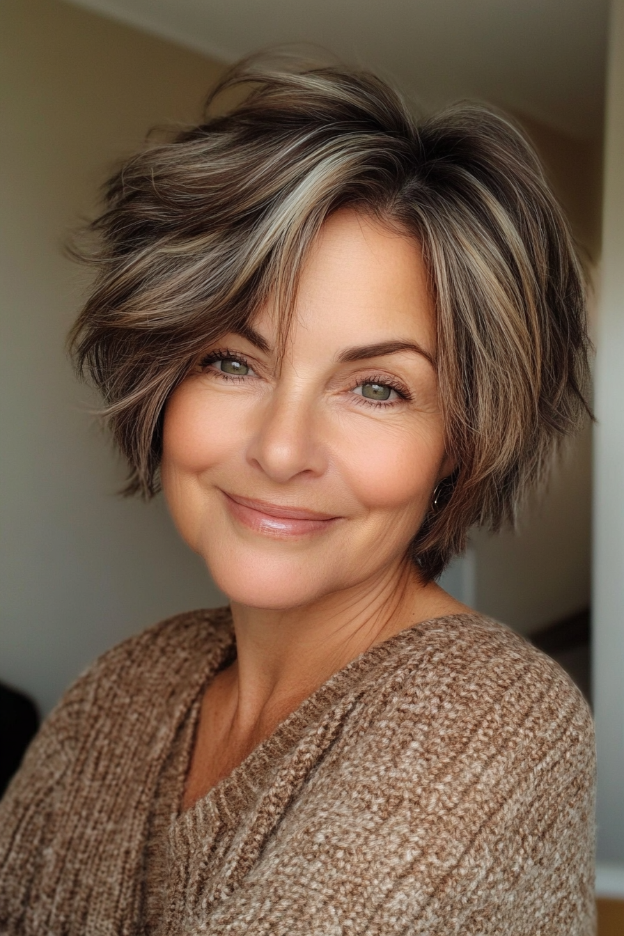 21. Layered Pixie-Bob in Soft Brunette (Short Messy Haircuts For Women Over 60) - Short Messy Haircuts For Women Over 60