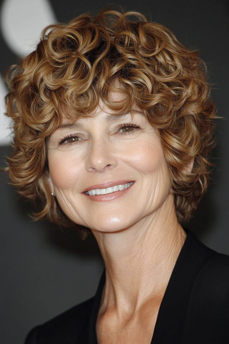 22. Mini Curls with Medium Brown (Short Messy Haircuts For Women Over 60) - Short Messy Haircuts For Women Over 60