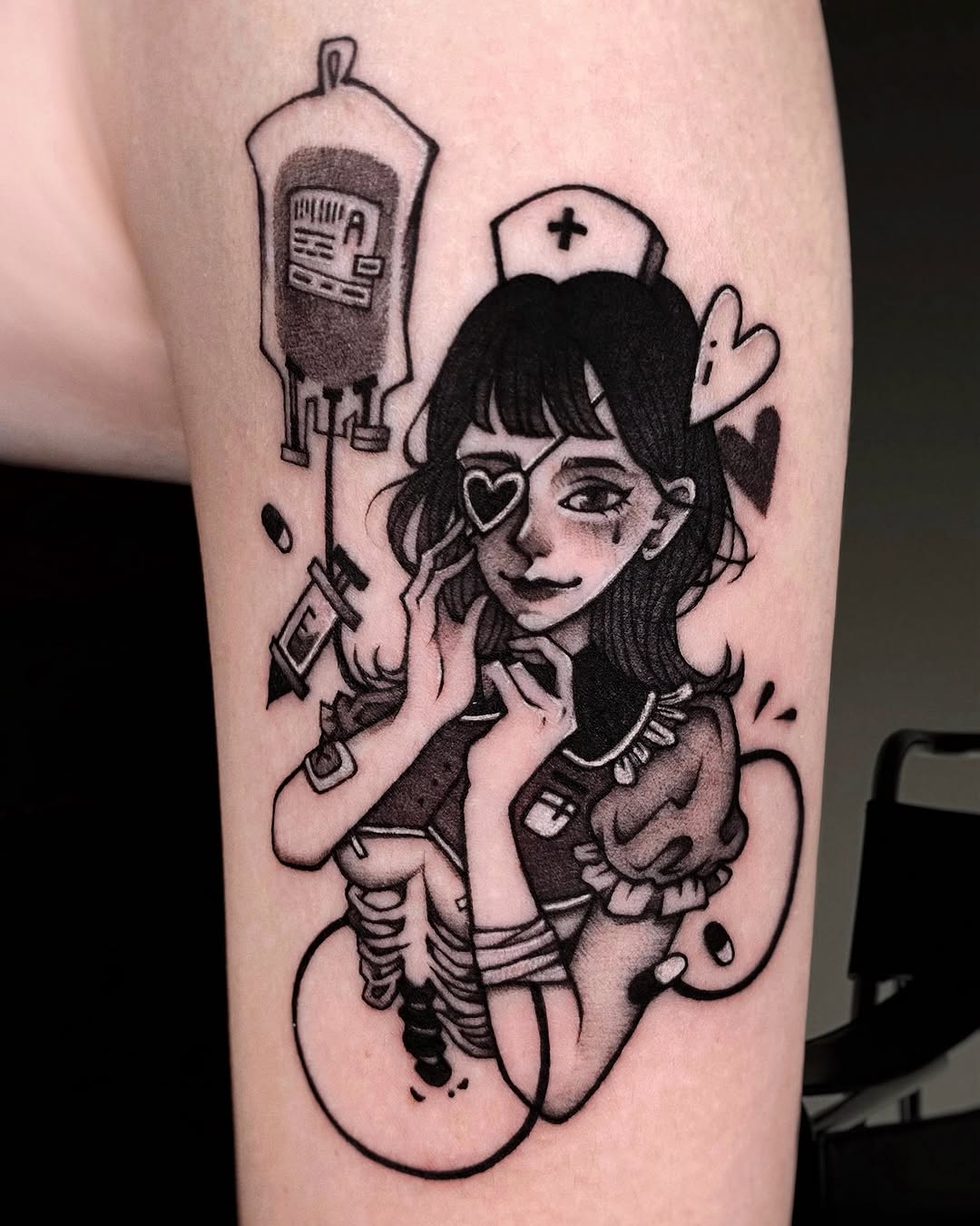 Stylish nurse tattoo with playful elements
