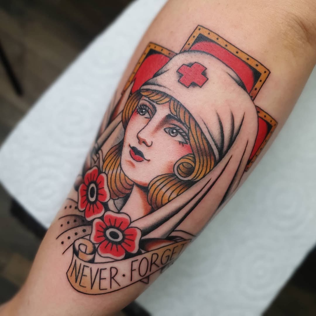 Vintage nurse tattoo design with vibrant colors
