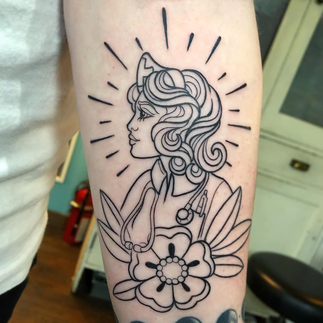 Stylish nurse tattoo showcasing care and dedication