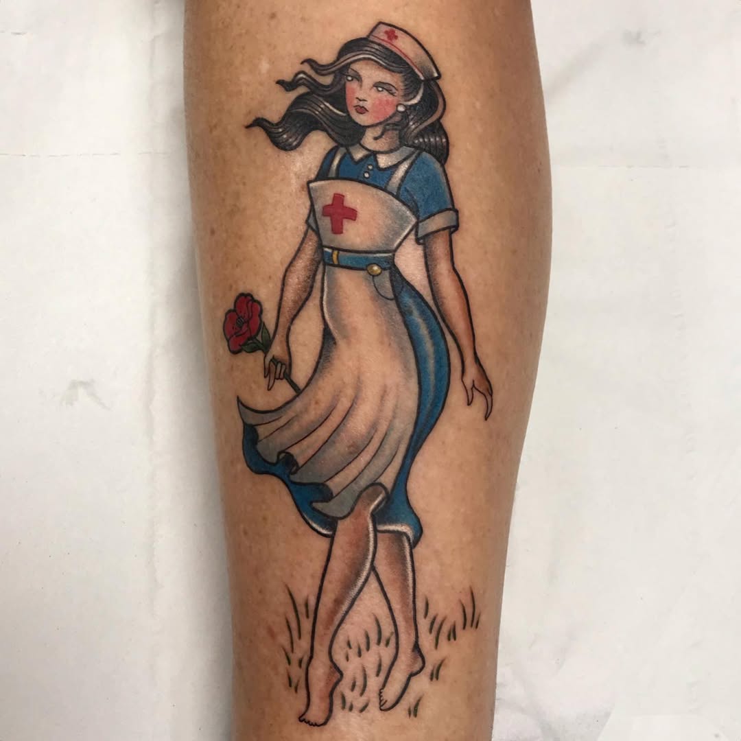 Classic Nurse Tattoo with a Touch of Beauty