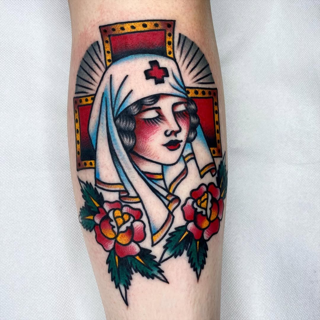 Vibrant Nurse Tattoo with Floral Accents