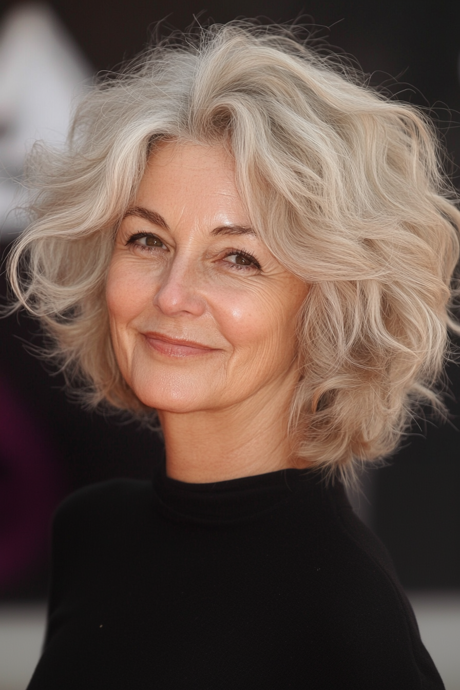 2. Feathered Bob in Sandy Blonde (Haircuts For Older Women With Wavy Hair) - Haircuts For Older Women With Wavy Hair