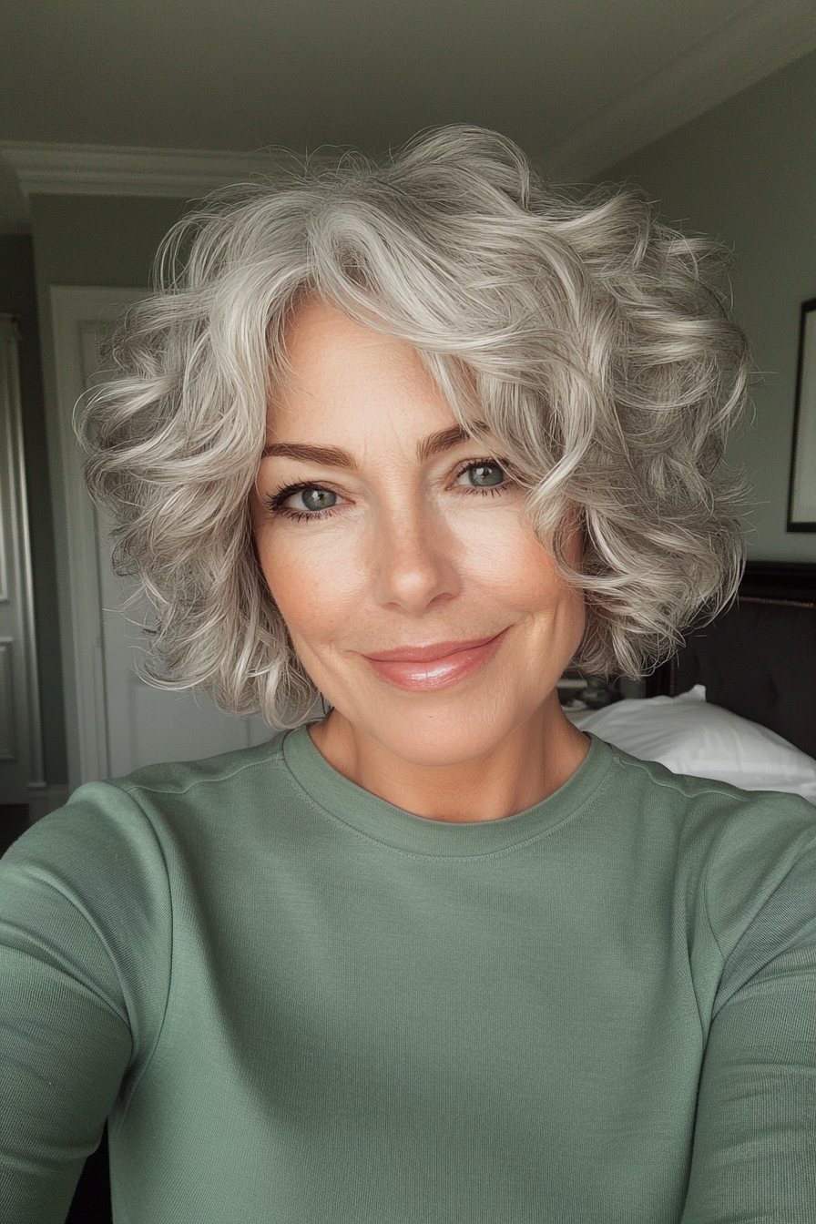 4. Curly Pixie with Silver Highlights (Haircuts For Older Women With Wavy Hair) - Haircuts For Older Women With Wavy Hair