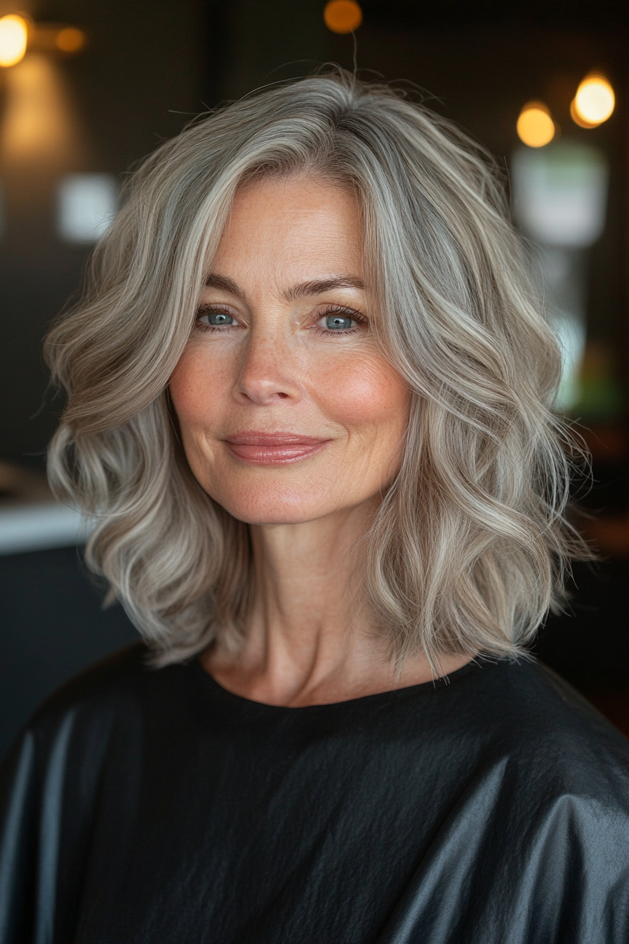 5. Layered Shoulder Cut in Ash Brown (Haircuts For Older Women With Wavy Hair) - Haircuts For Older Women With Wavy Hair