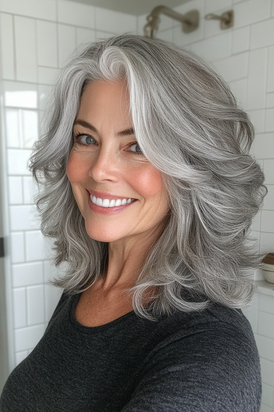 10. Wavy Chin-Length Cut in Salt and Pepper (Haircuts For Older Women With Wavy Hair) - Haircuts For Older Women With Wavy Hair