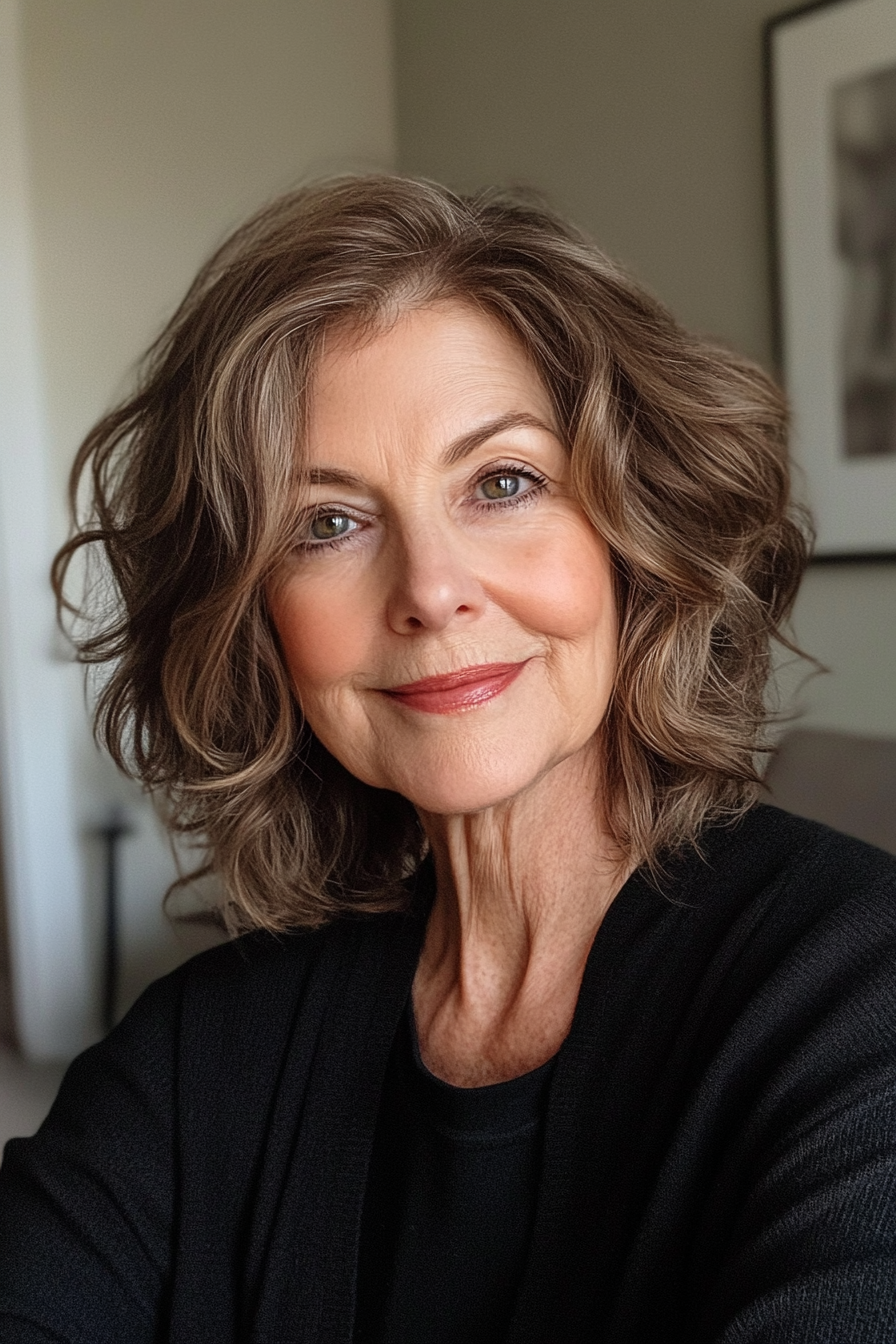 12. Grown-Out Pixie with Dark Chestnut Texture (Haircuts For Older Women With Wavy Hair) - Haircuts For Older Women With Wavy Hair