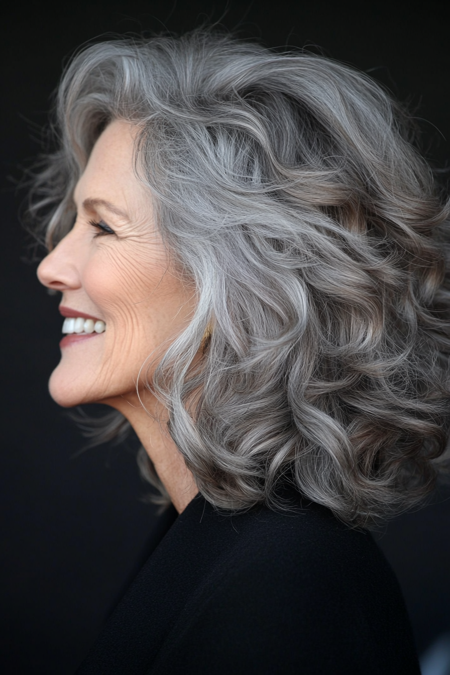 13. Messy Layers in Natural Gray (Haircuts For Older Women With Wavy Hair) - Haircuts For Older Women With Wavy Hair