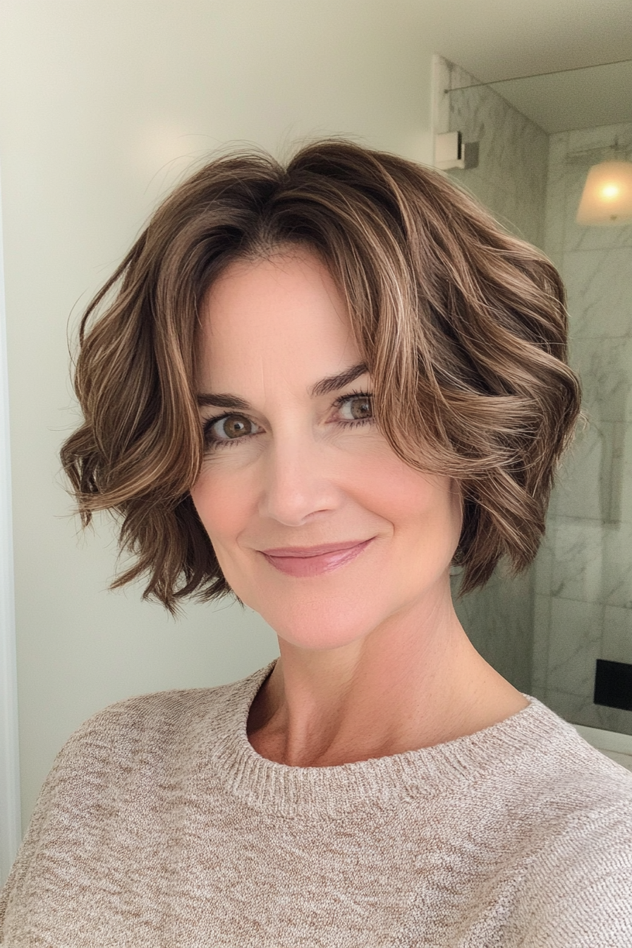 15. Short Choppy Waves in Cool Brown (Haircuts For Older Women With Wavy Hair) - Haircuts For Older Women With Wavy Hair