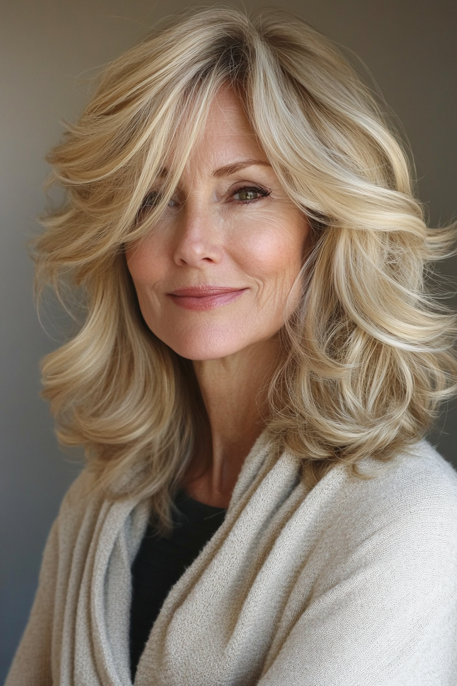 16. Shoulder-Length Tousled Layers in Blonde (Haircuts For Older Women With Wavy Hair) - Haircuts For Older Women With Wavy Hair