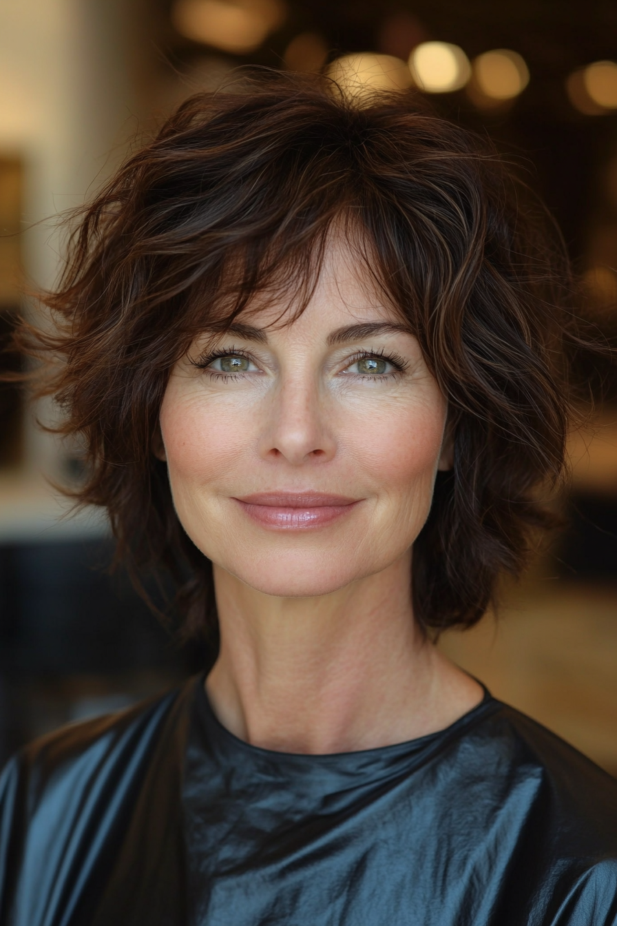 17. Tapered Shoulder Cut with Deep Brown Waves (Haircuts For Older Women With Wavy Hair) - Haircuts For Older Women With Wavy Hair