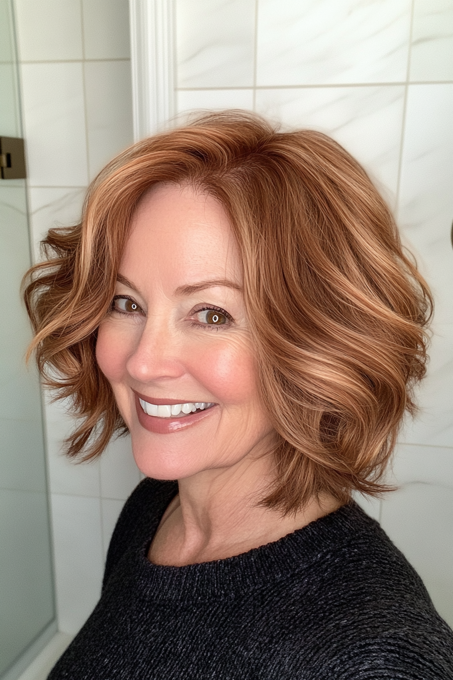 18. Wispy Bob with Soft Cinnamon Tint (Haircuts For Older Women With Wavy Hair) - Haircuts For Older Women With Wavy Hair
