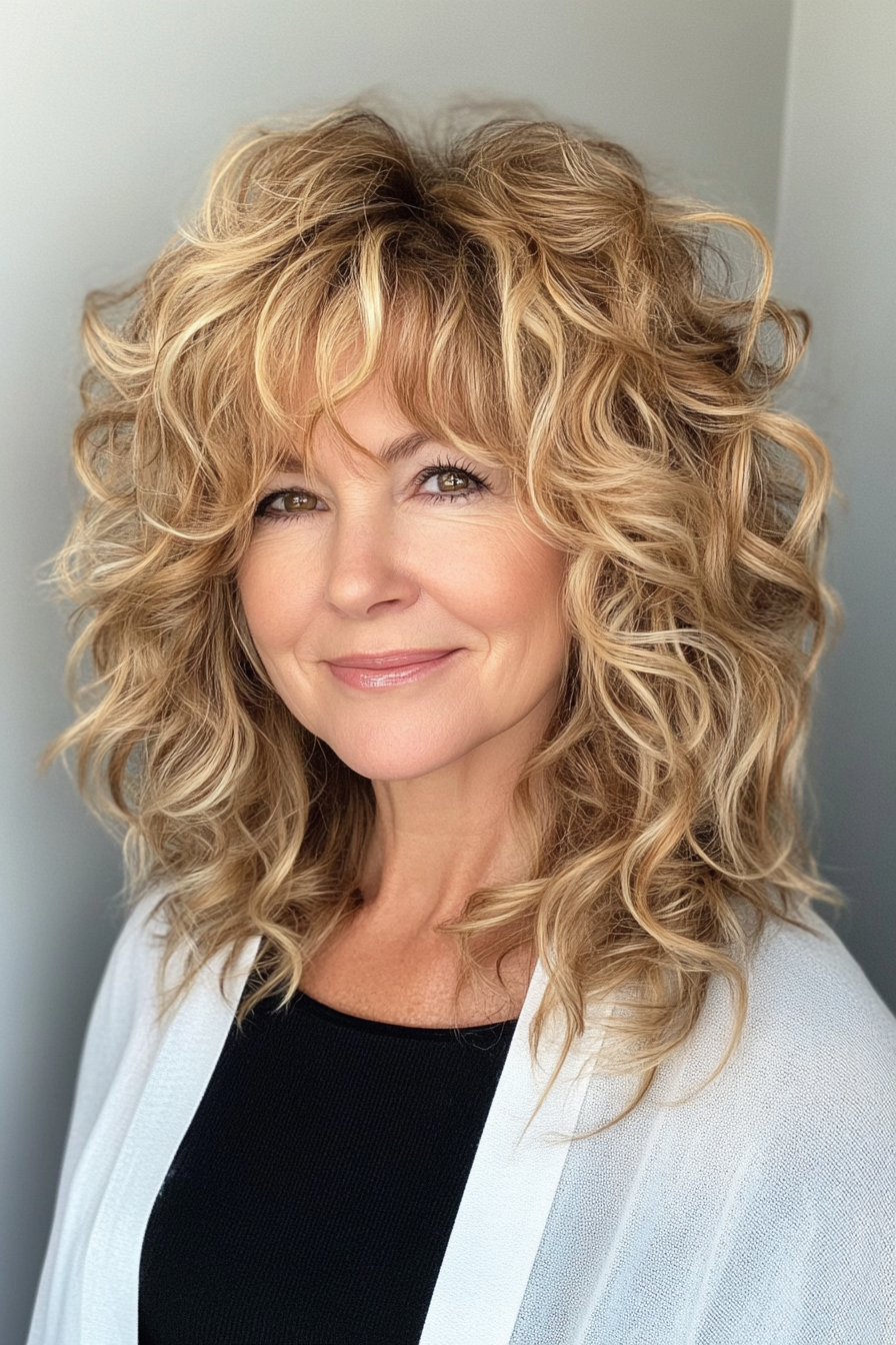 7. Soft Spiral Curls with Golden Blonde (Curly Hairstyles For Women Over 50 With Bangs) - Curly Hairstyles For Women Over 50 With Bangs