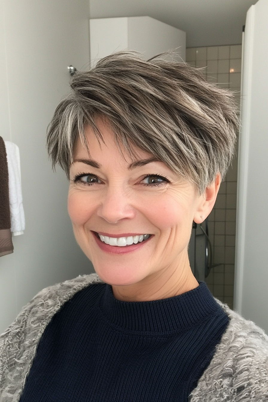 2. Ash Brown Textured Pixie (Haircut Ideas For Women Over 60) - Haircut Ideas For Women Over 60