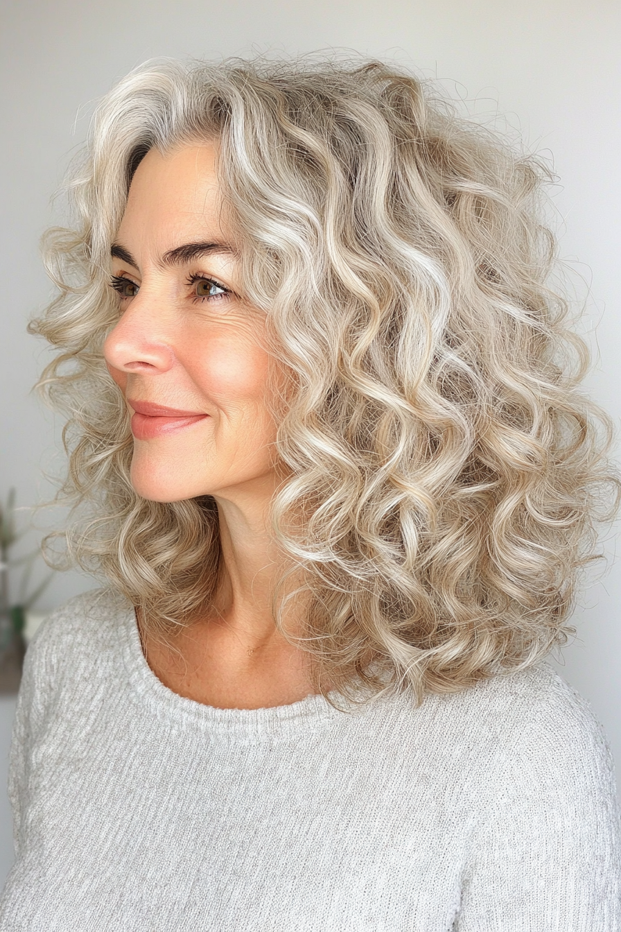 6. Sandy Blonde Curly Crop (Haircut Ideas For Women Over 60) - Haircut Ideas For Women Over 60