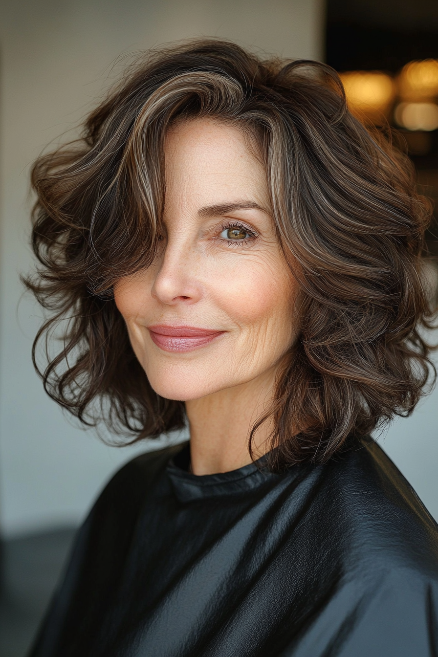 12. Warm Brown Layered Curls (Haircut Ideas For Women Over 60) - Haircut Ideas For Women Over 60