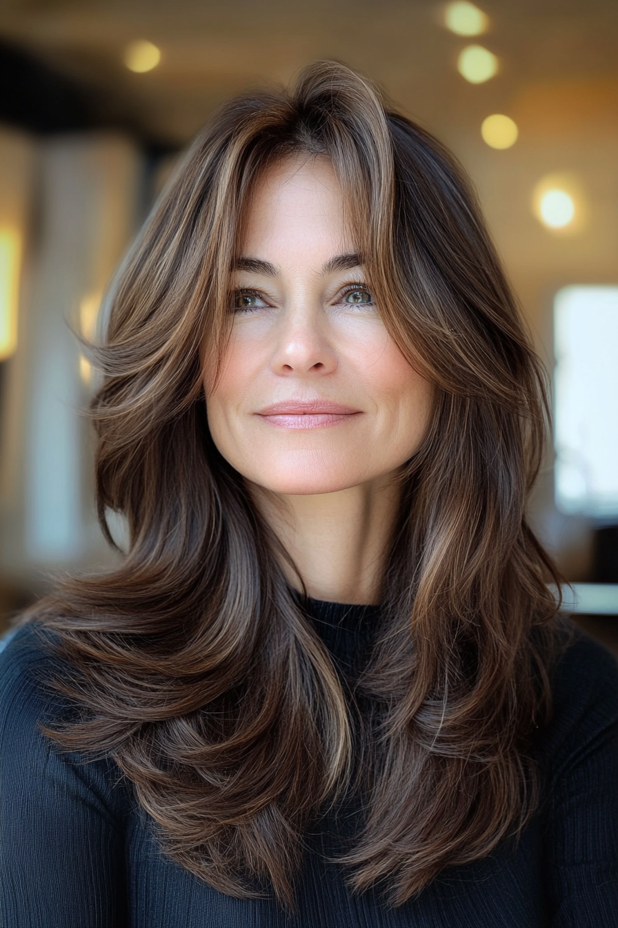 15. Mocha Brown Mid-Length Layers (Haircut Ideas For Women Over 60) - Haircut Ideas For Women Over 60