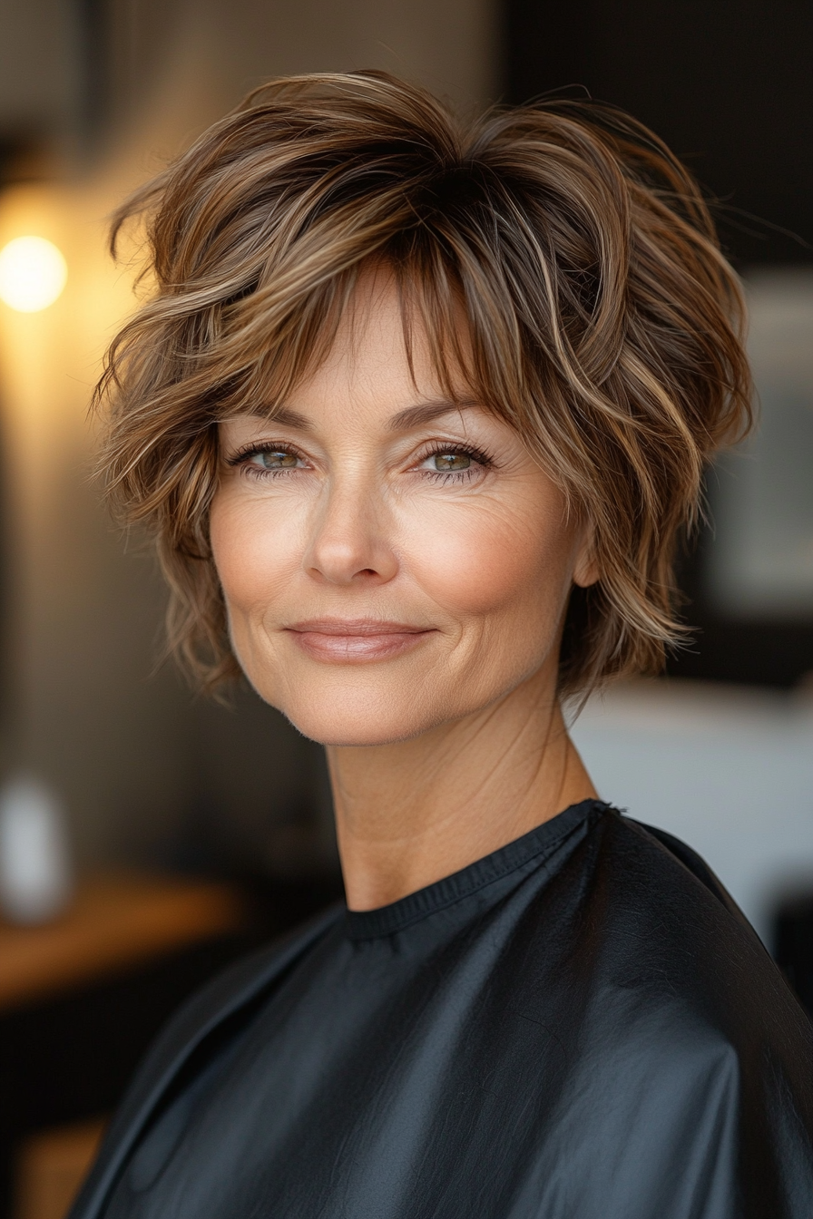 20. Golden Brown Crop with Side Fringe (Haircut Ideas For Women Over 60) - Haircut Ideas For Women Over 60