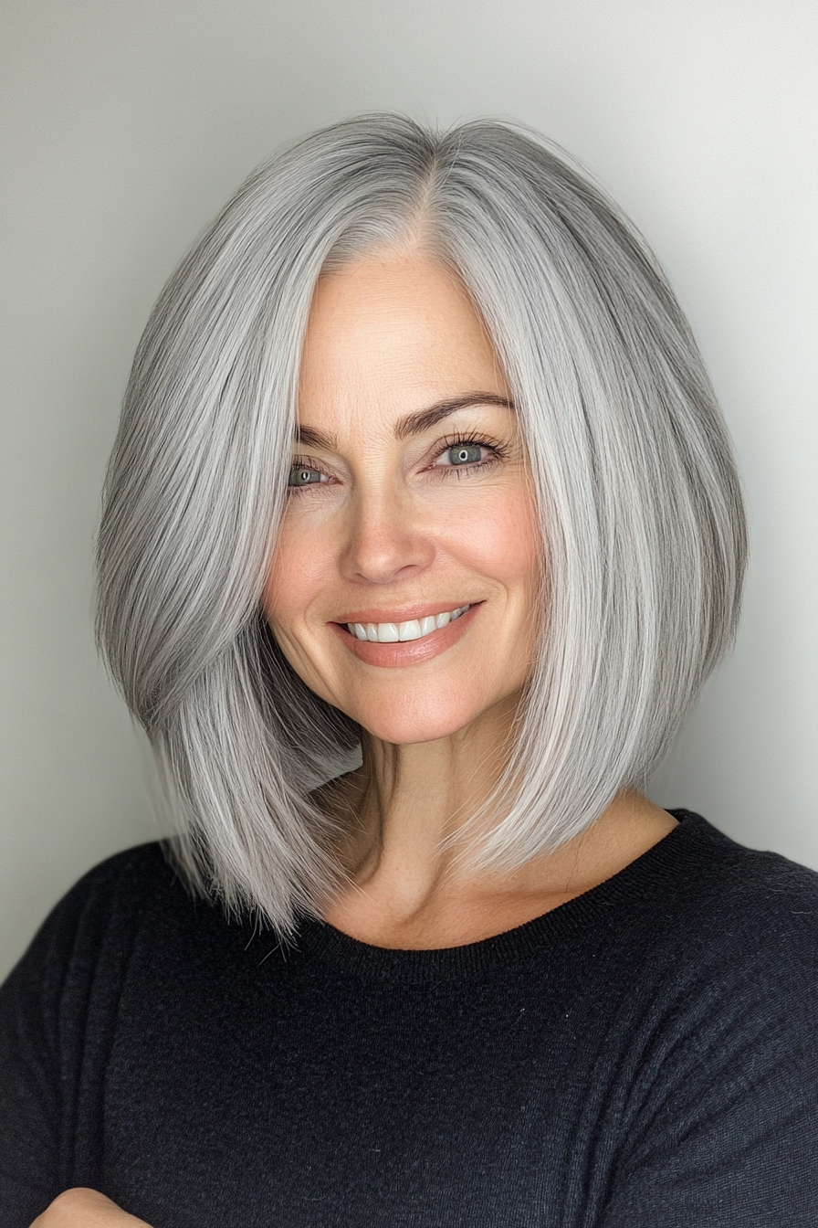 21. Platinum Grey Tapered Bob (Haircut Ideas For Women Over 60) - Haircut Ideas For Women Over 60