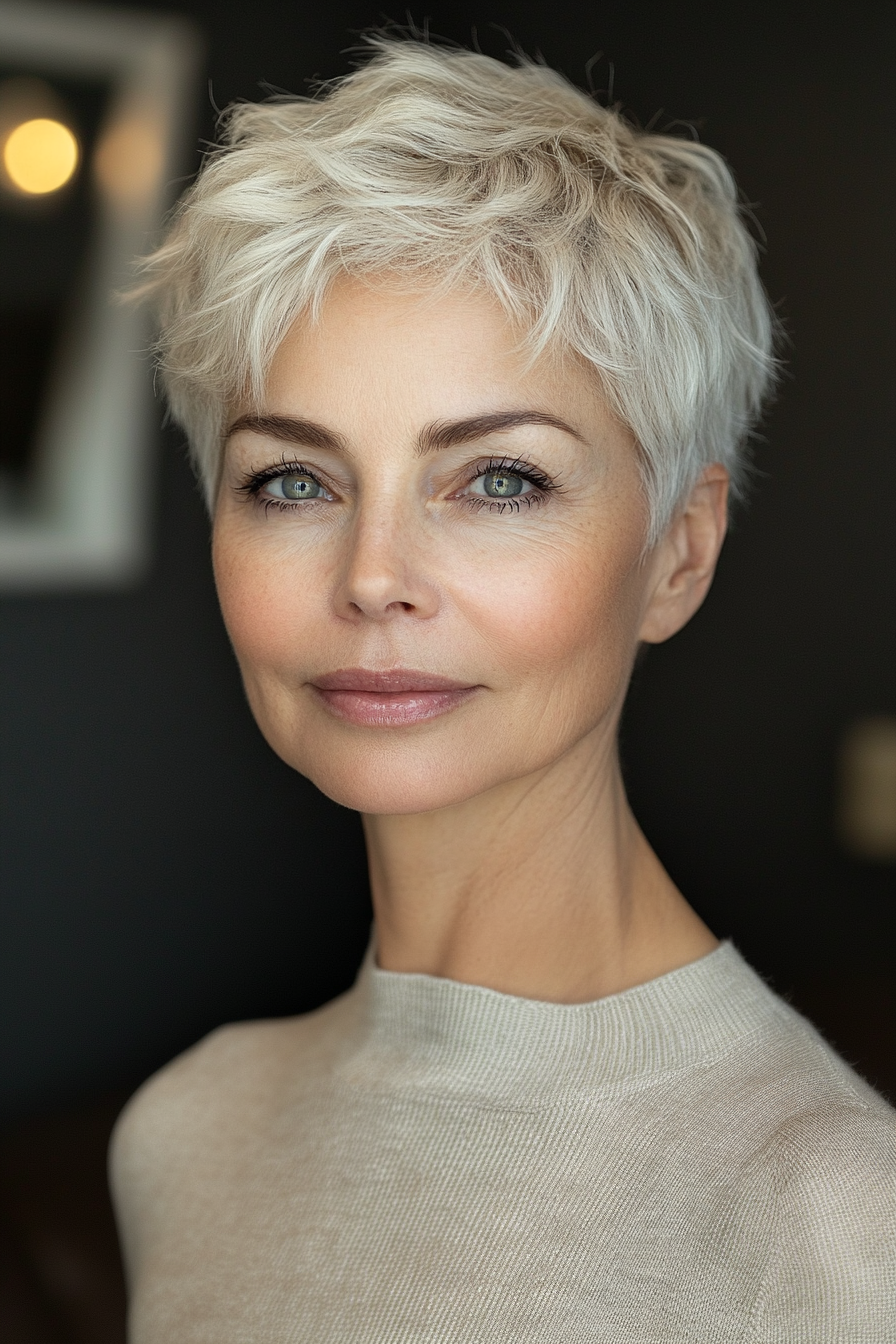 24. Ivory White Textured Pixie (Haircut Ideas For Women Over 60) - Haircut Ideas For Women Over 60