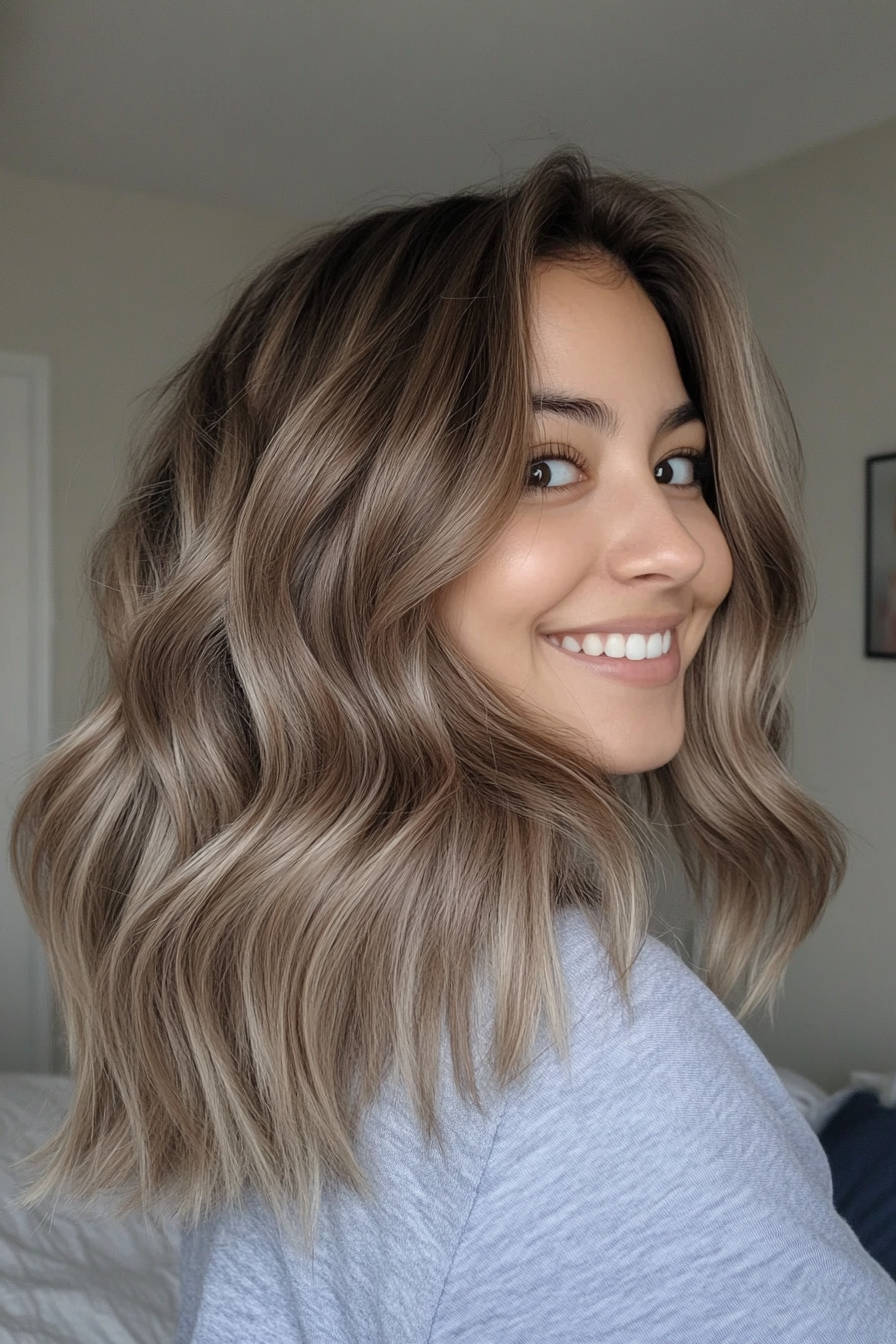 4. Feathered Ends with Sandy Brown Hue (Hairstyles For Medium Length Wavy Hair) - Hairstyles For Medium Length Wavy Hair