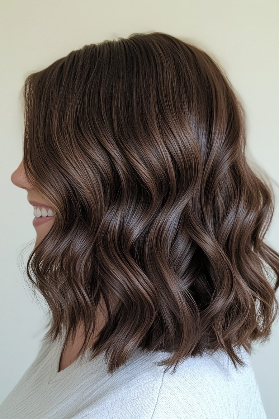5. Blunt Lob with Deep Espresso Base (Hairstyles For Medium Length Wavy Hair) - Hairstyles For Medium Length Wavy Hair