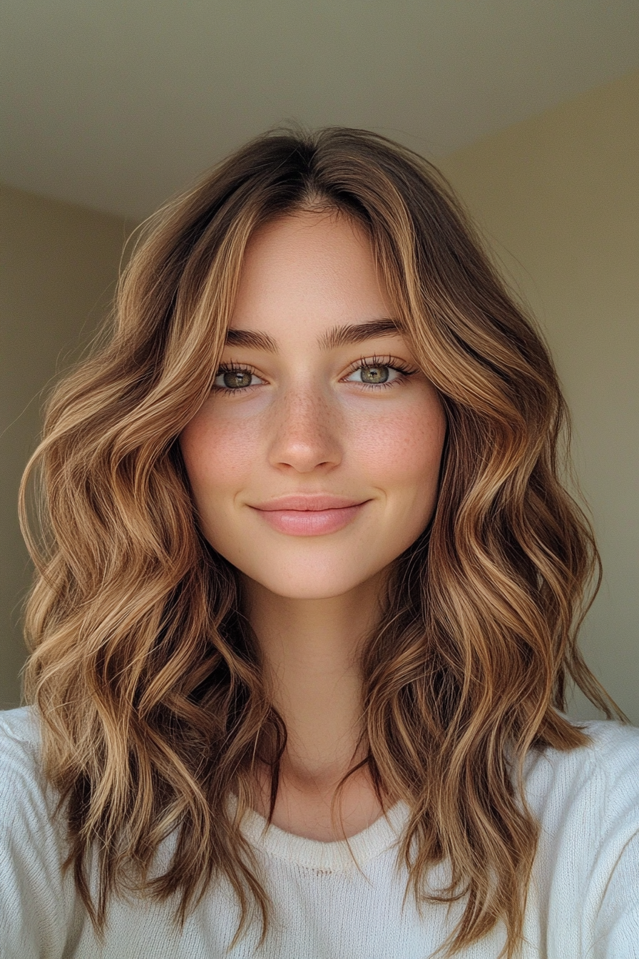 7. Boho Waves with Classic Brunette Base (Hairstyles For Medium Length Wavy Hair) - Hairstyles For Medium Length Wavy Hair
