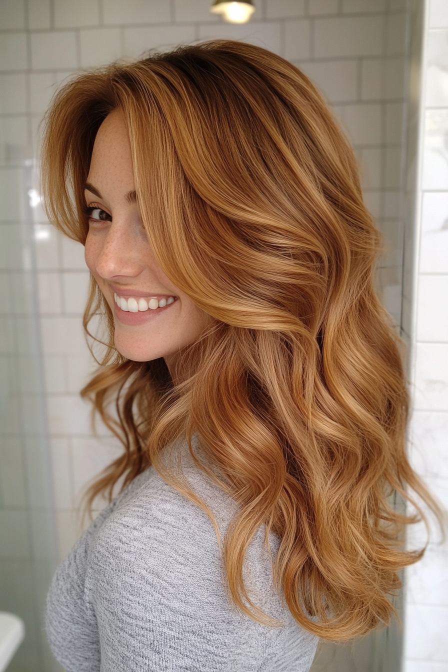 11. Swoopy Layers with Light Golden Brown (Hairstyles For Medium Length Wavy Hair) - Hairstyles For Medium Length Wavy Hair