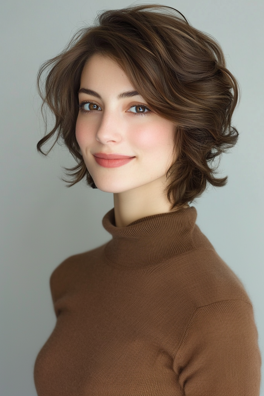12. Angled Bob with Mocha Brown Smoothness (Hairstyles For Medium Length Wavy Hair) - Hairstyles For Medium Length Wavy Hair