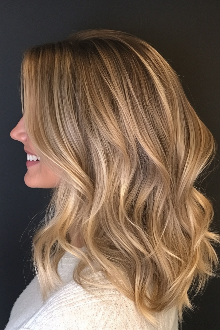14. Rounded Lob with Champagne Blonde (Hairstyles For Medium Length Wavy Hair) - Hairstyles For Medium Length Wavy Hair