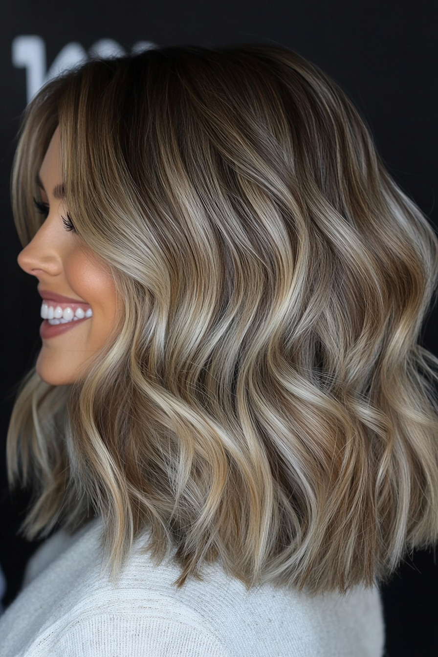 15. Side-Parted Layers with Ash Blonde Blend (Hairstyles For Medium Length Wavy Hair) - Hairstyles For Medium Length Wavy Hair