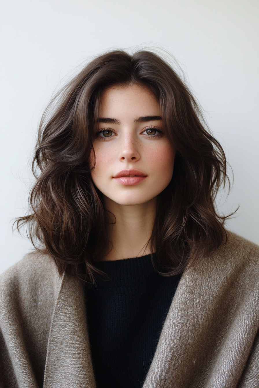 23. Sliced Ends with Cool Medium Brown (Hairstyles For Medium Length Wavy Hair) - Hairstyles For Medium Length Wavy Hair