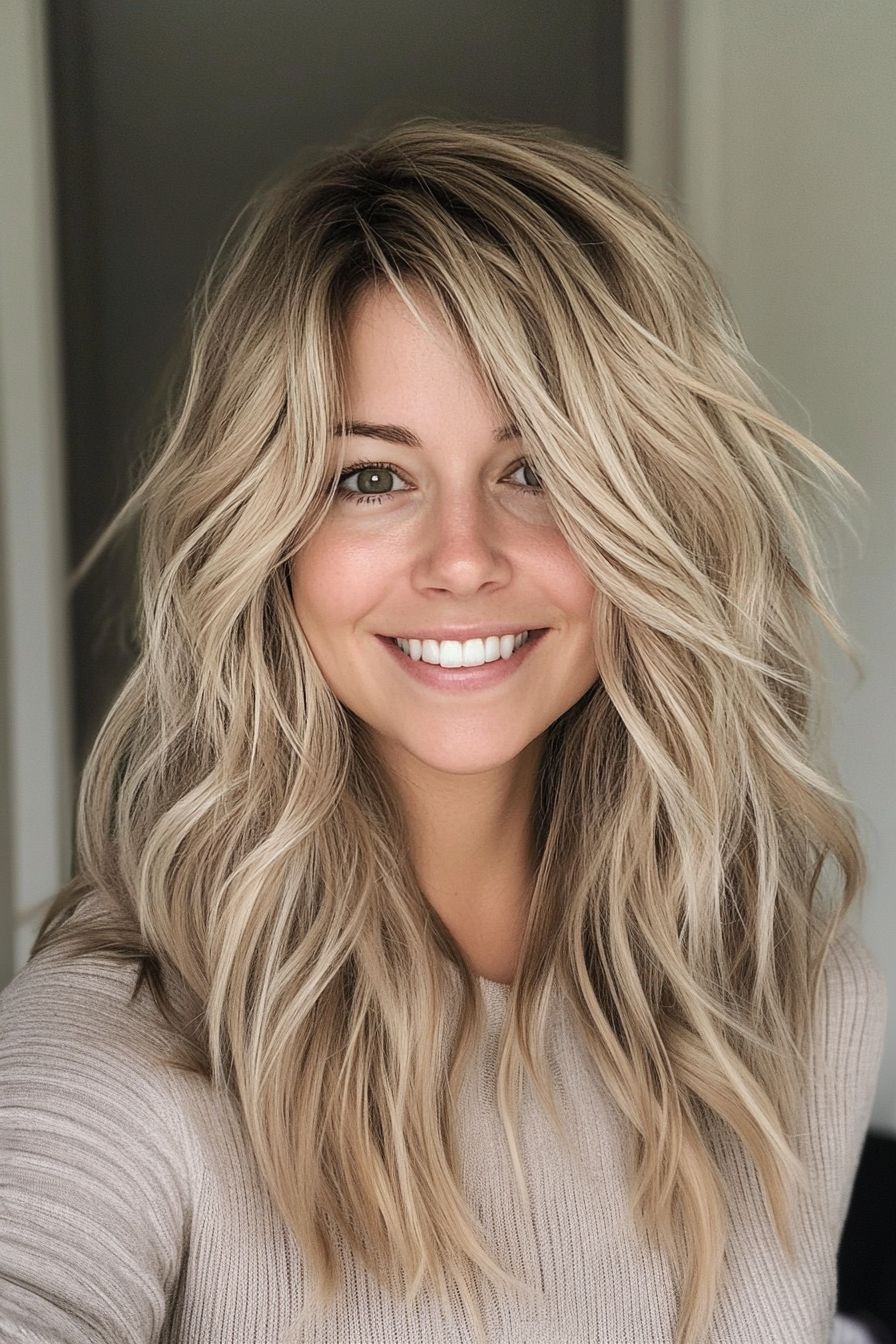 24. Bouncy Layers with Soft Beige Blonde (Hairstyles For Medium Length Wavy Hair) - Hairstyles For Medium Length Wavy Hair