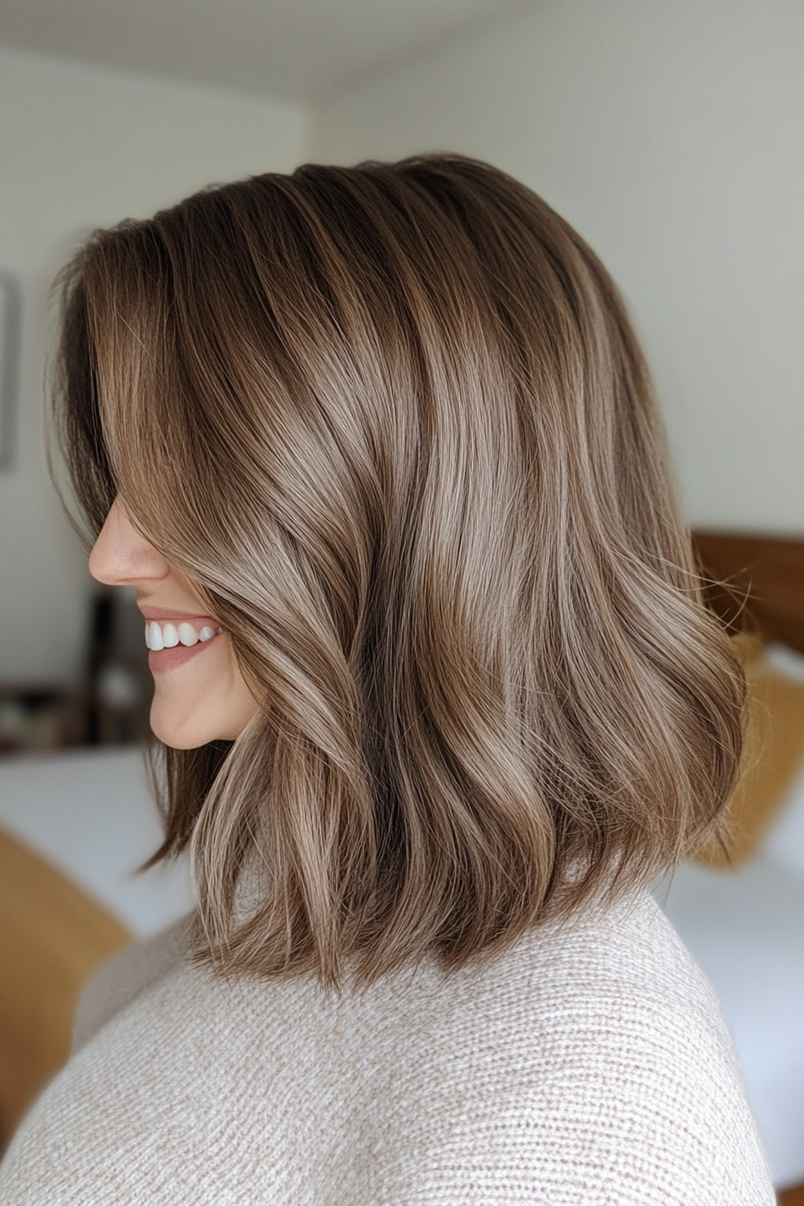 9. Mushroom Brown Mid-Length Cut (Hairstyles For Thick Hair) - Hairstyles For Thick Hair