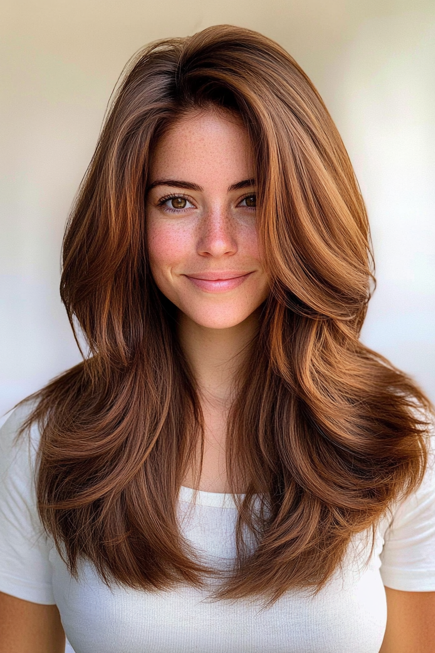 10. Chestnut Blended Long Shag (Hairstyles For Thick Hair) - Hairstyles For Thick Hair