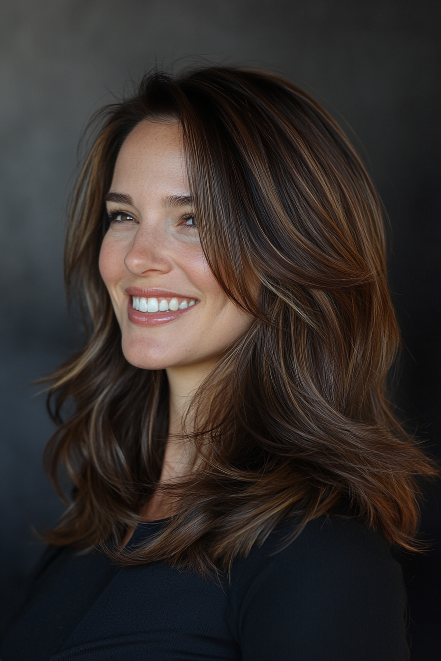 14. Deep Brown Disconnected Layers (Hairstyles For Thick Hair) - Hairstyles For Thick Hair