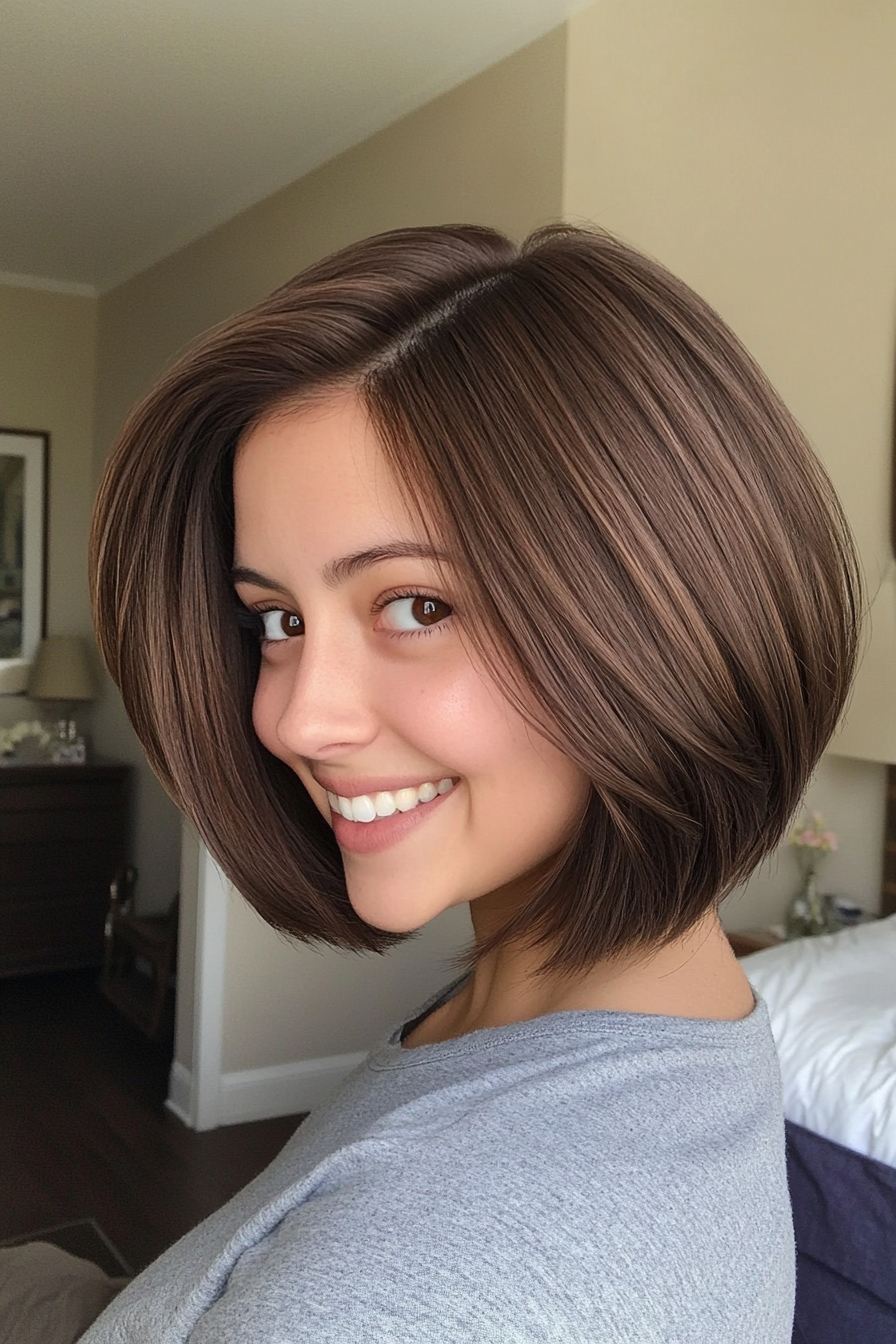 23. Mocha Rounded Bob with Layers (Hairstyles For Thick Hair) - Hairstyles For Thick Hair