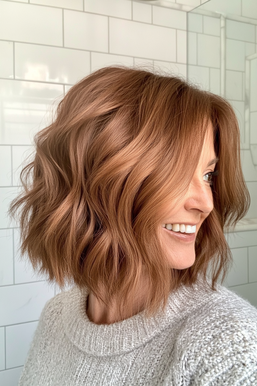 2. Textured Lob with Warm Chestnut Brown (Long Bob Haircuts For Older Women) - Long Bob Haircuts For Older Women