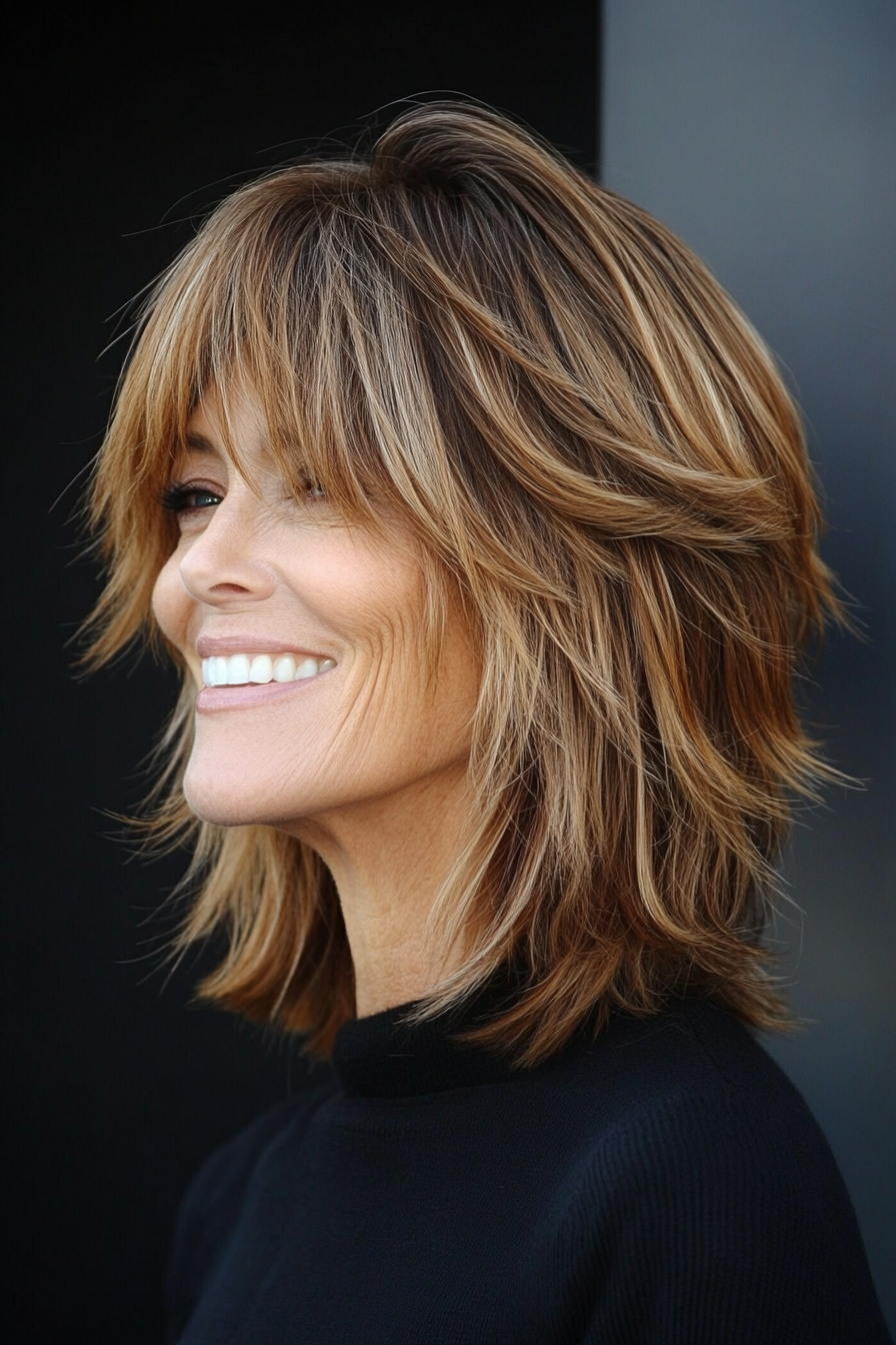 8. Shag-Inspired Lob in Honey Brown (Long Bob Haircuts For Older Women) - Long Bob Haircuts For Older Women