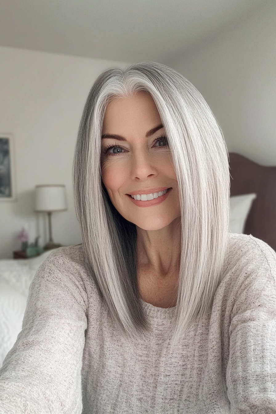 9. Low-Maintenance Lob in Natural Gray (Long Bob Haircuts For Older Women) - Long Bob Haircuts For Older Women