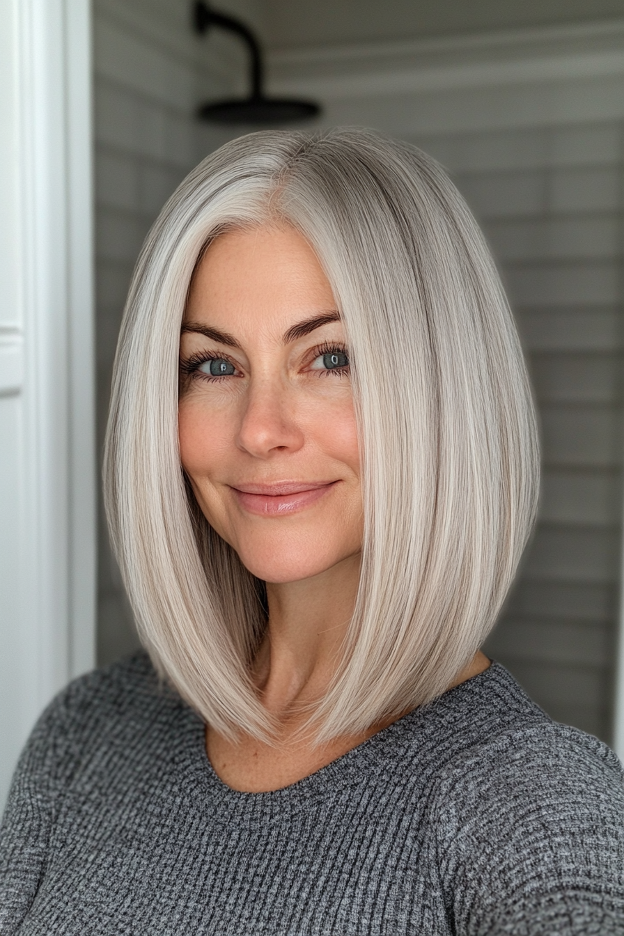 16. Straight Lob with Soft Ash Blonde (Long Bob Haircuts For Older Women) - Long Bob Haircuts For Older Women